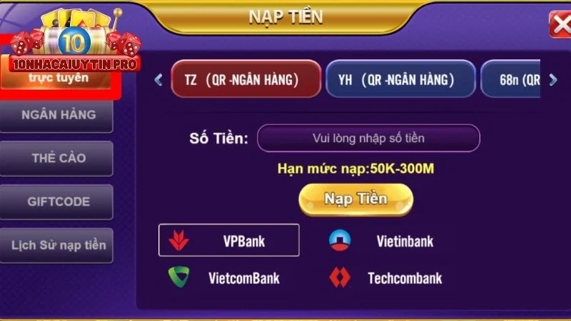 Nạp tiền 68gb